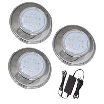 Kit 3 Refletor Hiper Led 9W Azul Inox 316L E Fonte 3A