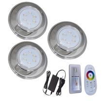 Kit 3 Refletor Hiper Led 9W Branco Inox 316 + Controle Touch