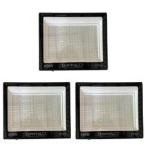 Kit 3 Refletor Holofote 400w Carcaça Preto Ip66 Bivolt Slim Jardim Até 80% Economia de Energia Comercio Branco Frio 6500k