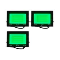 Kit 3 Refletor Holofote 50w Luz Verde A Prova D' Agua Bivolt Jardim Garagem Quintal