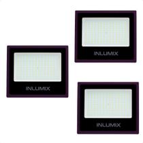 Kit 3 Refletor Holofote De Led 200w Branco Frio 6500k Preto 110/220v