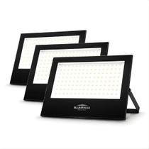 Kit 3 Refletor Holofote de LED Slim 200W 3000K Amarelo Quente Preto Bivolt Blumenau Iluminação Kit 3 Refletor Holofote de LED Slim 200W 3000K Amarelo Quente Preto Bivolt Blumenau Iluminação