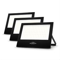 Kit 3 Refletor Holofote de Led Slim 200W IP65 Blumenau 3000K Amarelo Quente Preto Bivolt