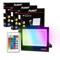 Kit 3 Refletor Holofote RGB Led Slim 100w Colorido c/ controle Bivolt Resiste Água Blindado- Avant