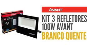 Kit 3 Refletor Led 100w Avant Branco Quente Ip65