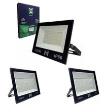 Kit 3 Refletor Led 150w Holofote Prova D'água Frio 6500k Fachada de Loja Quadra Pavilhão