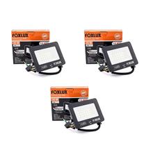 Kit 3 Refletor LED 30W Bivolt Luz Branca 6500K Foxlux