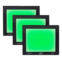 Kit 3 Refletor Led Holofote 200w SMD Verde Bivolt Resistente a água Ideal para Jardim Gramado Ornamental Eventos Casa de Shows