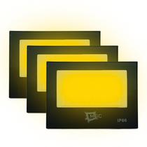 Kit 3 Refletor Led Luz Amarela 200w A Prova De Água IP66 Jardim 3000k Decoração Iluminação Quintal