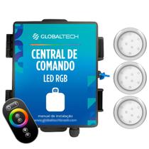 Kit 3 Refletor LED Piscina RGB 9W Inox + Central Touch
