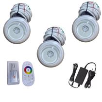 Kit 3 Refletor Led RGB Piscina 6w Veico Com Controle e Fonte