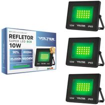 Kit 3 Refletor Led Volter Eco 10w Luz Verde Ip65 Preto