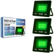 Kit 3 Refletor Led Volter Eco 20w Luz Verde Ip65 Preto Kit 3 Refletor Led Volter Eco 20w Luz Verde Ip65 Preto