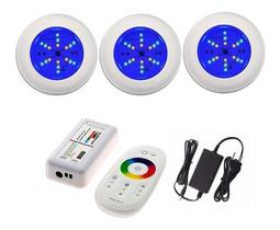 Kit 3 Refletor Para Piscina Luminária Led 6w Rgb + Comando