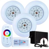 Kit 3 Refletores HIDRALUX MINI Led 18w RGB ABS + Comando Chinês + Fonte 10a Kit 3 Refletores HIDRALUX MINI Led 18w RGB ABS + Comando Chinês + Fonte 10a