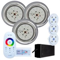 Kit 3 Refletores Led 18w RGB Inox e Comando para Iluminação Piscina Vinil Kit 3 Refletores Led 18w RGB Inox e Comando para Iluminação Piscina Vinil