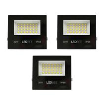 Kit 3 Refletores LED 30W 2400LM IP66 Luz Branca 6500K LEDBEE
