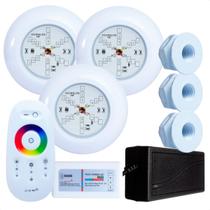 Kit 3 Refletores Led 6w RGB ABS e Comando para Iluminação Piscina Fibra