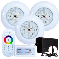 Kit 3 Refletores Led 6w RGB ABS e Comando para Iluminação Piscina