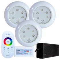 Kit 3 Refletores Led 9w RGB ABS e Comando para Iluminação Piscina