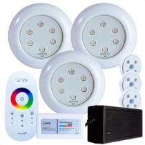 Kit 3 Refletores Led 9w RGB ABS e Comando para Iluminação Piscina Vinil