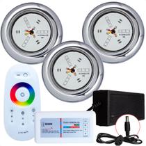 Kit 3 Refletores Led 9w RGB Inox e Comando para Iluminação Piscina