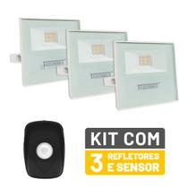 Kit 3 Refletores LED Taschibra TR 10 Slim Branco + Sensor de Movimento com Fotocélula Qualitronix QA26M