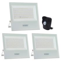 Kit 3 Refletores LED Taschibra TR 100 Branco + Sensor de Movimento com Fotocélula Qualitronix QA26M