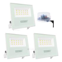 Kit 3 Refletores LED Taschibra TR 20 Slim Branco + Relé Fotocélula Qualitronix QR51 Corujito