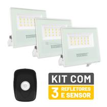 Kit 3 Refletores LED Taschibra TR 20 Slim Branco + Sensor de Movimento com Fotocélula Qualitronix QA26M