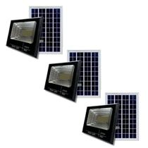 Kit 3 Refletores Solar 200W Holofote Branco Frio Área Externa Iluminação Led