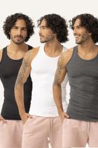 Kit 3 Regata Canelada Masculina Camisa Estilo Americana Básica Justa ao corpo