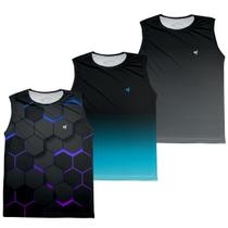 Kit 3 Regata Cavada Camiseta Masculina Academia Musculação Caminhada Dry UV