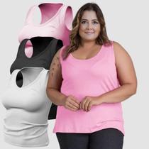 Kit 3 Regata de Academia Feminina Plus Size 100% algodão