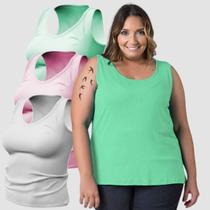 Kit 3 Regata de Academia Feminina Plus Size 100% algodão