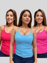 Kit 3 Regata De Alça Fina Feminina Regatinha Canelada Com bojo Varias Cores
