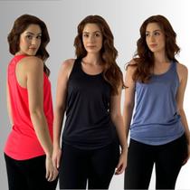 Kit 3 Regata Dry Fit Roupa Academia Fitness Uv Blusa Cavada