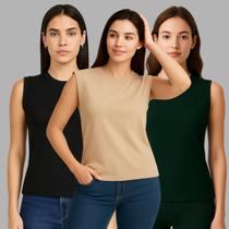 Kit 3 Regata Feminina Algodão Cotton Tamanho Único Moda Blogueira