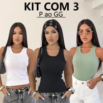 Kit 3 Regata Feminina Blusa Canelada Algodão Premium Grossa Alça Larga Moda Donna Martins Kit 3 Regata Feminina Blusa Canelada Algodão Premium Grossa Alça Larga Moda Donna Martins