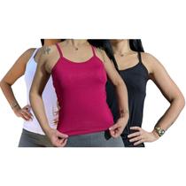 kit 3 regata feminina blusinha de alcinha feminina viscolaycra lisa