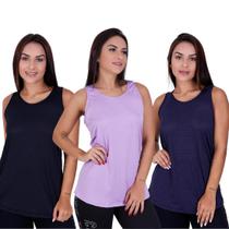 Kit 3 Regata Feminina Dry Fit Lisa Academia Blusa Fitness Básica Tecido Furadinho Leve - Time Fitness