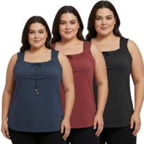 Kit 3 Regata Feminina Leve Verão Senhora Plus Soltinhas