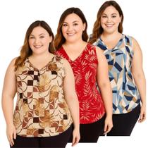 Kit 3 Regata Feminina Malha Fria Estampadas Kit 3 Regata Feminina Malha Fria Estampadas