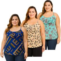 Kit 3 Regata Feminina Malha Fria Estampadas Soltinhas