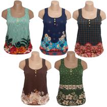 Kit 3 Regata Feminina Malha Fria Liganete Estampadas