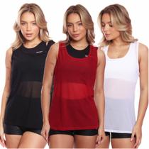 Kit 3 Regata Tule Transparente Treino Academia Fitness Casual Kit 3 Regata Tule Transparente Treino Academia Fitness Casual