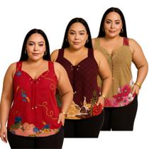 Kit 3 Regatas Alça Larga Feminina Soltinhas Confortáveis Malha Fria Plus