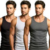 Kit 3 Regatas Americana Masculina Slim Fit Canelada Leve Confortável Uso Diário