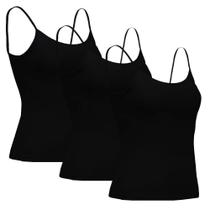 Kit 3 Regatas Básicas Feminina Lisa Preta