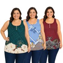 kit 3 Regatas Blusa Feminina Casual Estampas Moderna Leve Confortável